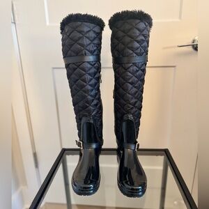 Black Quilted Knee-High Women's Boots